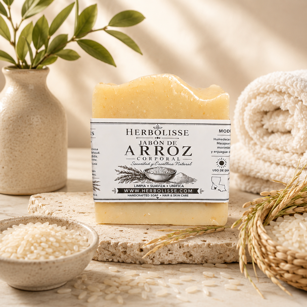 Jabón Corporal de Arroz y Leche de Cabra | Iluminador y Nutritivo